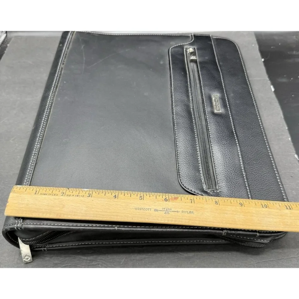 Franklin Covey Black Leather Day Planner Binder Organizer Handles Zipper